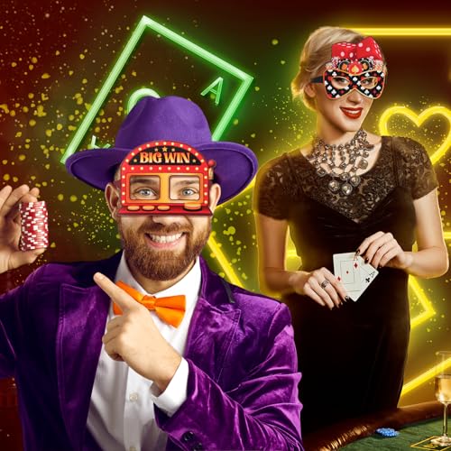 32 Pcs Casino Night Decorations Las Vegas Casino Glasses Paper Eyeglasses Poker Dice Selfie Photo Booth Props Kit Las Vegas Game Night Birthday Party Favors Supplies - style: Casino Night