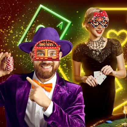 32 Pcs Casino Night Decorations Las Vegas Casino Glasses Paper Eyeglasses Poker Dice Selfie Photo Booth Props Kit Las Vegas Game Night Birthday Party Favors Supplies - style: Casino Night