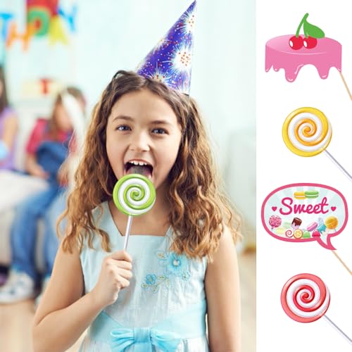 Generic Candy Photo Booth Props, 25PCS (Candy) with Sticks & Glue Dots, Paper & Wood Material, Party Photo Booth Props, Ideal for Weddings, Birthdays, Parties & Photo Sessions - color: Candy