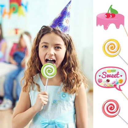 Generic Candy Photo Booth Props, 25PCS (Candy) with Sticks & Glue Dots, Paper & Wood Material, Party Photo Booth Props, Ideal for Weddings, Birthdays, Parties & Photo Sessions - color: Candy