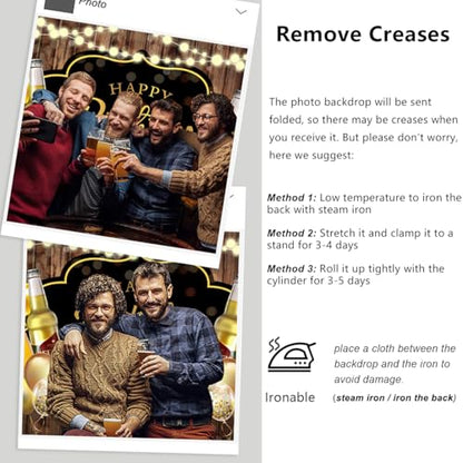 YongFoto Cheers and Beers Happy Birthday Backdrop 10x8ft Rustic Wooden Board Photography Background 30th 40th 50th Birthday Party Banner Decoration Photoshoot Wallpaper Photo Studio Booth Props - size: 10x8FT