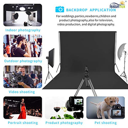 ISSUNTEX 6X9 ft Background Muslin Backdrop, Photo Studio, Collapsible High Density Screen for Video Photography and Television-Black - color: Black, size: 6X9 ft