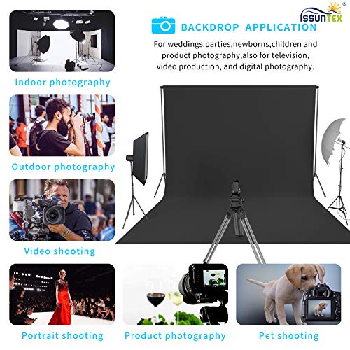 ISSUNTEX 10X12 ft Background Muslin Backdrop, Photo Studio, Collapsible High Density Screen for Video Photography and Television-Black - color: Black, size: 10X12 ft