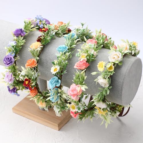Handmade Fairy Flower Crown - Fashion Pink Flower Headband Mini Rose Hair Wreath Women Girls Floral Headpiece for Wedding Festival Halloween Cosplay - color: Pink Green