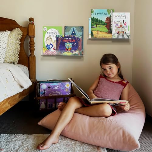 NIUBEE 16.5-Inch Acrylic Floating Bookshelves, 2-Pack, Clear Modern Wall Shelves for Child/Toddler， Invisible Ledge Book Shelves for Nursery/Kids Room/Playroom/Small Spaces. - size: 16.5inches
