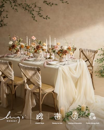 Ling's Moment Luxury Cloth Wedding Napkins - 19x19 Inch Reusable Cheesecloth Linen Napkins for Wedding Reception, Bridal Shower, Dinner Table - Washable, Durable (Set of 10), [Warm Sand] - color: Wht-warm Sand