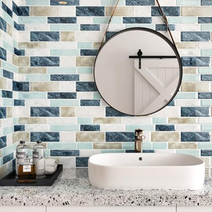 10 Sheets Blue Peel and Stick Backsplash Tile for Kitchen 12"x12" Sage Green Self Adhesive Tile Sticker for Bathroom Peel and Stick on Backsplash Wall Tiles for Kitchen Bathroom Shower Walls