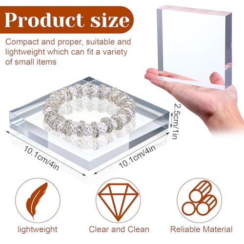 8pcs Acrylic Blocks for Display, 4 x 4 x 1 Inch Clear Polished Acrylic Cube Risers, Square Jewelry Display Stand Base for Rings Armband Jewelry