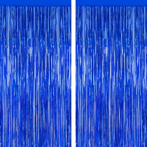 2 PCS Tinsel Backdrop, 3.28 FT x 7.05 FT Dark Blue Backdrop Curtains, Metallic Graduation Fringe Curtains Party Streamer, Navy Blue Party Decorations Photo Props - color: Dark blue, size: 2 PCS