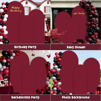 3Pcs Crimson Arch Backdrop Covers(7.2FT/6.6FT/6FT), Spandex Fitted Chiara Arch Stand Covers Backdrops for Wedding Baby Shower Birthday Graduation Photo Booth Props(Only Cover) - color: Crimson, size: 7.2FT/6.6FT/6FT