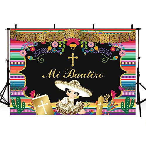 AIBIIN 7x5ft Mi Bautizo Backdrop for Girls Mexican Baptism Party Decorations God Bless First Holy Communion Photography Background Mexican Fiesta Cactus Photo Props - color: Girl