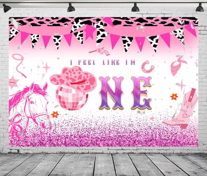7x5Ft Disco Cowgirl 1st Birthday Backdrop Western Pink 1st Rodeo Birthday Photography Background Let's Go Girls Party Decorations Banner Photo Booth Props - color: Ice cream Backdrop 7