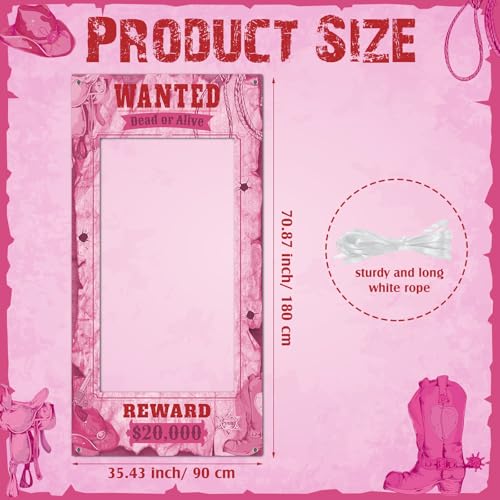 Funrous Wanted Poster Photo Prop Western Photo Booth Prop Large Selfie Frame Poster Fabric Banner Backdrop Wanted Sign for Cowgirl Cowboy Party Decoration Rustic Birthday Party Supplies (Pink) - color: Pink