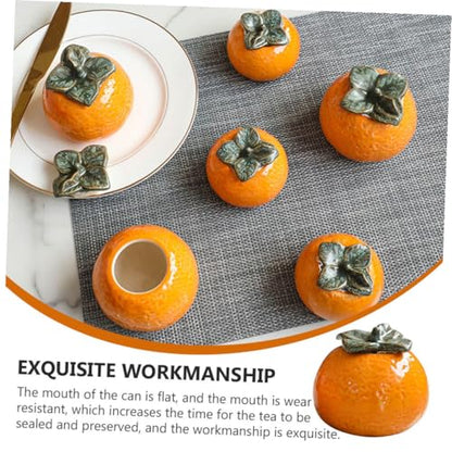 KICHOUSE Ceramic Orange Fruit Shaped Tea Storage Jar Small Decorative Canister with Lid for Home Kitchen Photography Props