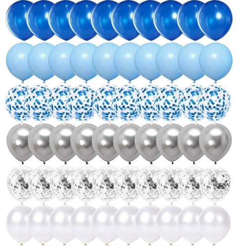 OuMuaMua 62pcs Blue Silver White Confetti Balloons Kit, 12 Inch White Royal Blue Metallic Silver Confetti Balloons for Boy Birthday Baby Shower Graduation Party Supplies - color: Blue White Silver
