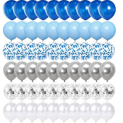 OuMuaMua 62pcs Blue Silver White Confetti Balloons Kit, 12 Inch White Royal Blue Metallic Silver Confetti Balloons for Boy Birthday Baby Shower Graduation Party Supplies - color: Blue White Silver