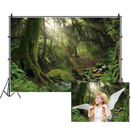 Renaiss Enchanted Jungle Forest Backdrop Fabric Greenery VBS Primary Forest Photography Background Rainforest Scenery Photo Backdrop Kids Adults Birthday Baby Shower Camping Decorations 5x3ft - color: Rainforest, size: 5Wx3H FT