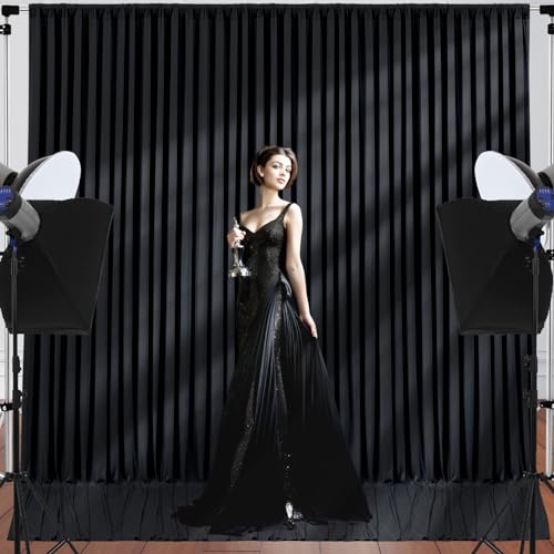 10ft x 10ft Black Backdrop Curtains Panels for Parties Birthday Party Wrinkle Free Fabric Backdrop Drapes Decorations Cloth for Weddings Photography Photoshoot Background Curtain - color: Black, size: W5' x H10'(2 panels)