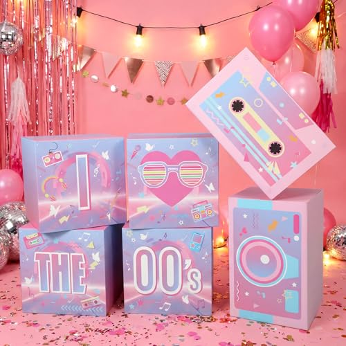 Amyhill 6 Pcs Large 00s Party Decorations Hip Hop Favor Set Paper Party Boxes Novelty Disco Theme Decoration for Retro 2000s 1990s Theme Birthday Neon Disco Music Supplies - style: 00s