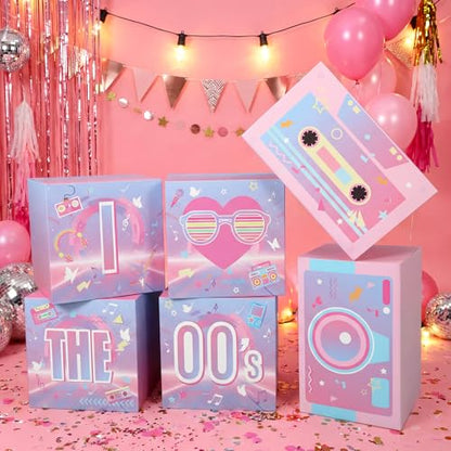 Amyhill 6 Pcs Large 00s Party Decorations Hip Hop Favor Set Paper Party Boxes Novelty Disco Theme Decoration for Retro 2000s 1990s Theme Birthday Neon Disco Music Supplies - style: 00s