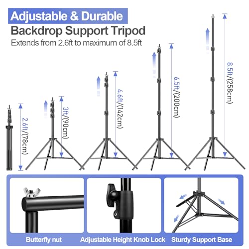 EMART 8.5x10ft Green Screen Backdrop Kit with 6x9ft Polyester Backdrop(Black/White/Green), Adjustable Photography Background Support System for Studio Photography, Parties, Wedding, Video Shooting - size: 8.5x10ft(backdrop stand)/6x9ft(backdrop)