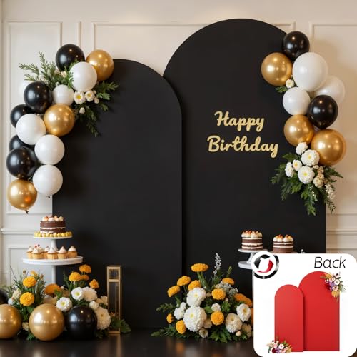 Christmas Arch Backdrop Cover Set of 2 Red Black Reversible Wedding Arch Cover Decor for Baby Shower, Birthday Party, Photo Booth Decor 6ft 7.2ft - color: Red Black
