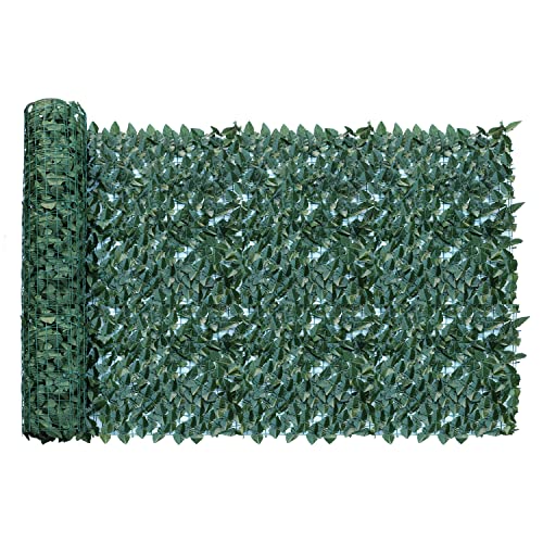 Windscreen4less 4'x12' Faux Leaf Privacy Fence Screen Artificial Laurel Leaves Fence Cover Wall Decoration for Patio Porch Deck Balcony Yard Indoor Outdoor (Dark Green) - color: Laurel Leaf-Dark Green, size: 4' x 12'