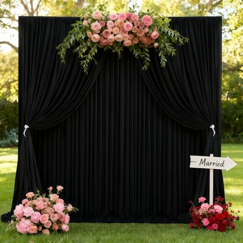 20x10ft Black Backdrop Curtain Panels for Parties - Wrinkle Free Polyester Photo Curtain Backdrop Wedding Back Drop Fabric Drapes for Party Decorations Background for Photography - color: Black, size: W5' x H10'(4 panels)