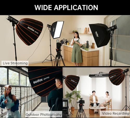 Godox Quick Release Parabolic Softbox,QR-P120 47.2”/120cm Portable Bowens Mount Softbox with Honeycomb Grid,Carry Bag,Front/Inner Diffuser for AD600BM SL60W VL150 UL150 SL200II Studio LED Video Light - size: QR-P120
