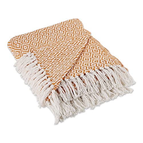 DII Rustic Farmhouse Double Diamond Woven Throw, 50x60, Pumpkin Spice - color: Pumpkin Spice
