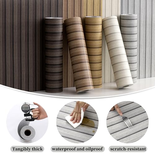 Peel and Stick PVC Slat Wall Panels, Wood Grain Self-Adhesive Soundproof Moisture-Resistant Paneling, 3D Faux Wood Panels for Bedroom Bathroom Walls & Ceilings 118"x15.75"(Gray,13Sq.ft) - color: Gray