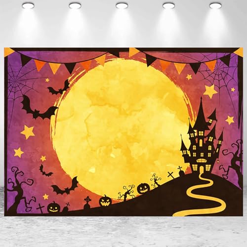 8x6ft Halloween Photo Backdrop Full Moon Pumpkin Horror Night Photography Background Happy Halloween Party Banner Decorations Kids Adults Family Portraits Photo Studio Props - size: 8x6ft