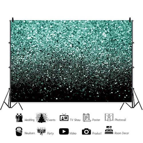 Black and Green Backdrop Silver Spot Glitter Backdrop Prom Party Photography Background Wallpaper Wedding Party Birthday Party Supplies Vinyl Photo Booth Studio Prop 5x5ft (150x150cm) - color: Black and Green, size: 5x5ft (150x150cm)