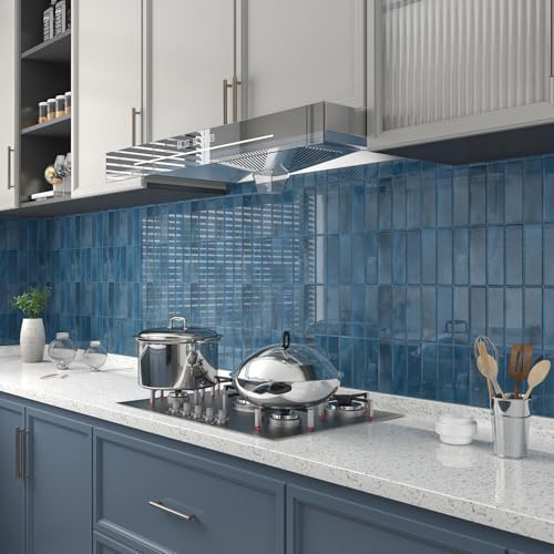 CHIHUT 6 Sheets Blue Rectangular Kitchen Backsplash Tiles Peel and Stick 12"X12" Marble Self Adhesive Stick on Backsplash for Bathroom Laundry Room 3D Removable Thick Vinyl Subway Tiles - color: Blue, size: 6 Tiles