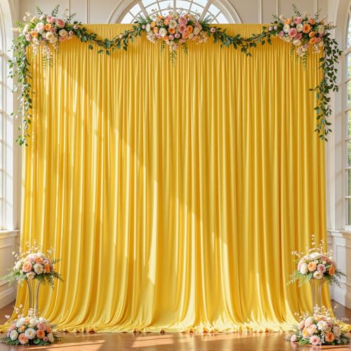 2 Panles Yellow Backdrop Curtains - Wrinkle Free Fabric Backdrop Curtain for Photoshoot, 10FT Wedding Party Photo Backdrop Drapes for Birthday Baby Shower Photography Stage Background Decorations - color: Yellow, size: W4' X H10'(2 Panels)