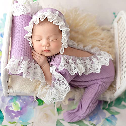 Zeroest Newborn Photography Prop Outfits Girl Lace Outfit Set Baby Girl Photo Shoot Infant Princess Photos - color: Lavender