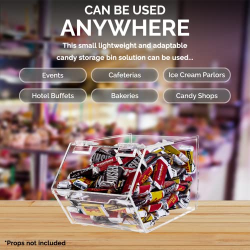 Marketing Holders Small Food Storage Bin with Hinged Lid for Ice Cream Toppings 5" x 9" Candies Nuts Granola Cereal and Wrapped Snacks Clear Acrylic - size: Candy Bin-Small