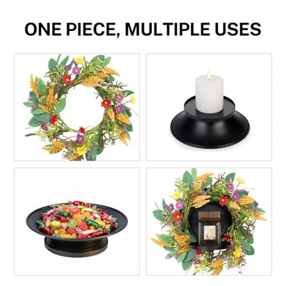 MOYEE Candle Holder Centerpieces for Tables,Candle Ring,Wreaths, Black Metal Paired Artificial Flowers 14 in Versatile Dining Table Centrepiece (Golden Wheat Ear) - color: Golden Wheat Ear Wreath