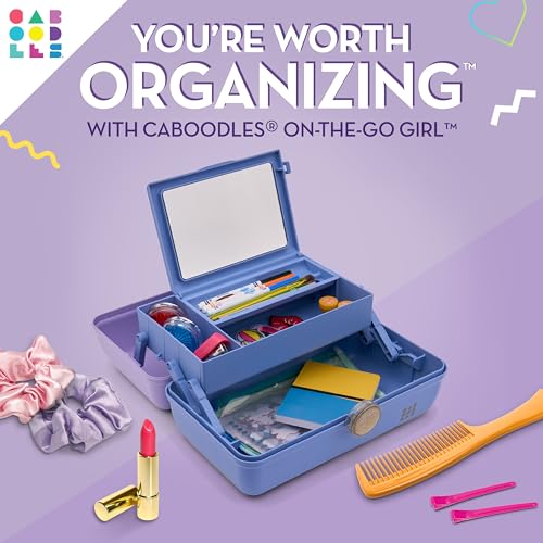 Caboodles On-The-Go Girl Makeup Box, Two-Tone Lavender on Blue, Hard Plastic Makeup Organizer Box, Built-In Mirror, Secure Latch for Safe Travel, Spacious Storage for Large Items - color: Lavender Over Blue