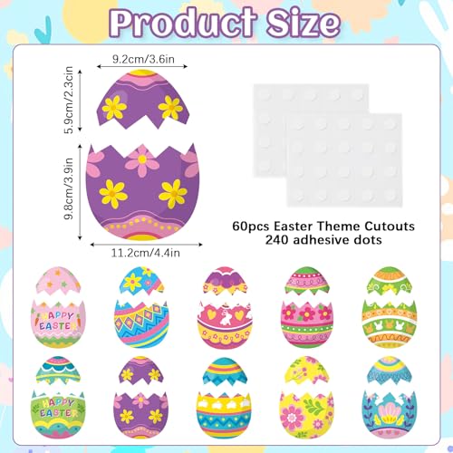 60pcs Easter Egg Theme Cutouts Easter Bulletin Board Decorations Spring Egg Shaped Paper Cut-Outs Classroom Decor for Boys Girls Classroom DIY Craft Photo Kindergarten Preschool Wall Door Supplies - style: Easter Egg