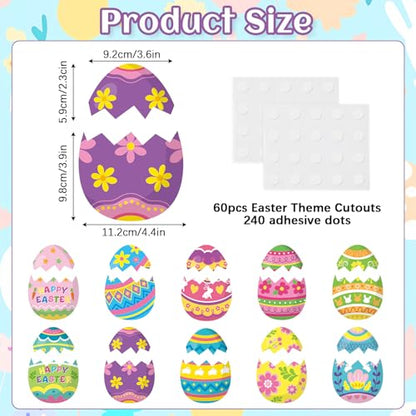 60pcs Easter Egg Theme Cutouts Easter Bulletin Board Decorations Spring Egg Shaped Paper Cut-Outs Classroom Decor for Boys Girls Classroom DIY Craft Photo Kindergarten Preschool Wall Door Supplies - style: Easter Egg