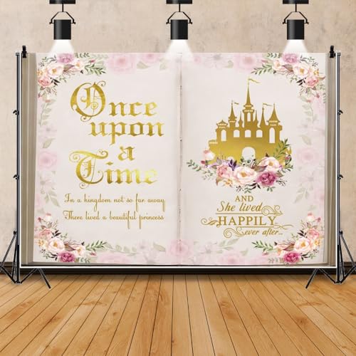 Leowefowa 8x6ft Once Upon a Time Backdrop for Photography Fairy Tale Books Opening Background Ancient Castle Colorful Floral Romantic Story Birthday Wedding Party Banner Decor Studio Prop - color: Pink, size: 8x6ft