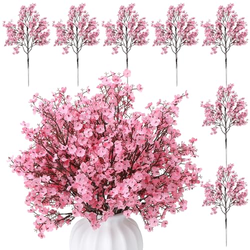 21 Stems Pink Babys Breath Artificial Flowers, 5 Branches Per Stem Spring Decor Pink Artificial Gypsophila Flowers Bouquet for Centerpiece Outdoor UV Garden Home Decoration - color: Pink