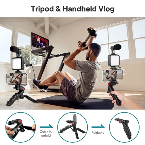 Vlogging Kit for iPhone, Android (with Tripod), with Mini LED Video Light + Cardioid Microphone + Phone Clip + Tripod for Video Calling, Vlogging, YouTube, Instagram, TikTok