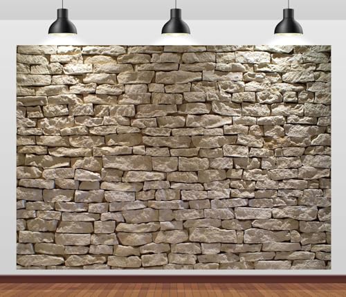 10x10ft Fabric Stone Wall Backdrop Ancient Rock with Light Background Brick Stone Wall Textured Backdrops Home Garden Wallpaper Birthday Party Cake Table Decor Photo Props - size: 10x10FT
