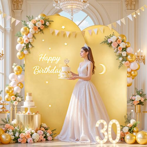 7.2FT 6FT Arch Backdrop Cover for Party, Set of 2 Stretchy Spandex Fitted Arch Stand Cover for Baby Shower, Birthday Wedding Decor, Chiara Backdrop Cover with Double-Sided Design(Gold, Yellow) - color: Gold+Yellow