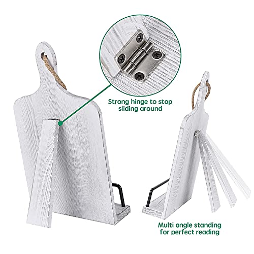 Soligt Cookbook Stand for Kitchen Counter Adjustable Recipe Book Holder Rustic Wood Cutting Board Style - White - color: White