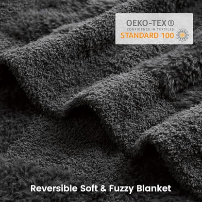 Snuggle Sac Faux Fur Checkered Blanket Twin Size with Soft Knitted Microfiber Fabric,Cozy Soft Warm Blanket for Sofa Bedroom Living Room,Solid Dark Grey,60x80 inches - color: Solid Dark Grey, size: Twin(60"x80")