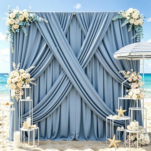 50ft x 14ft Dusty Blue Backdrop Curtains for Wedding Parties, 10 Panels Wrinkle Free Polyester Fabric Drapes for Reception, Photography Background, Baby Shower & Stage Decor (5ft x 14ft Each) - color: Dusty Blue, size: 5ft(W)x14ft(H),10panels