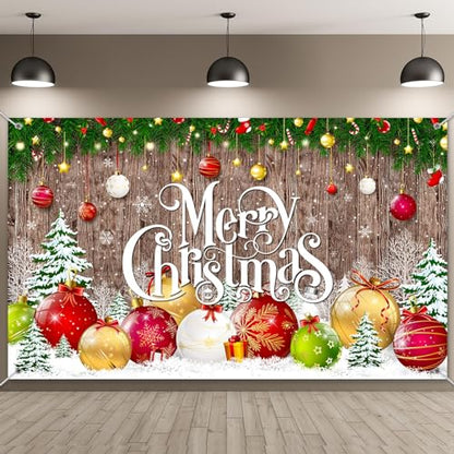 Irenare Christmas Backdrop Merry Christmas Banner Party Decoration Xmas Photography Background Photo Props for Winter Holiday New Year Eve Family Party Decoration Supplies(Large Xmas Ball) - style: Large Xmas Ball